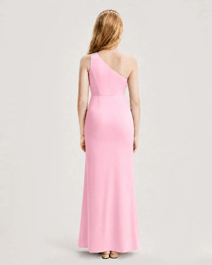 Pink Satin A-line Junior Bridesmaid Dress Back View