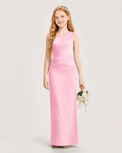Pink Satin Sheath Junior Bridesmaid Dress Front View
