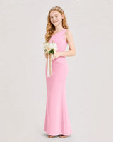 Pink Satin Sheath Junior Bridesmaid Dress Side View