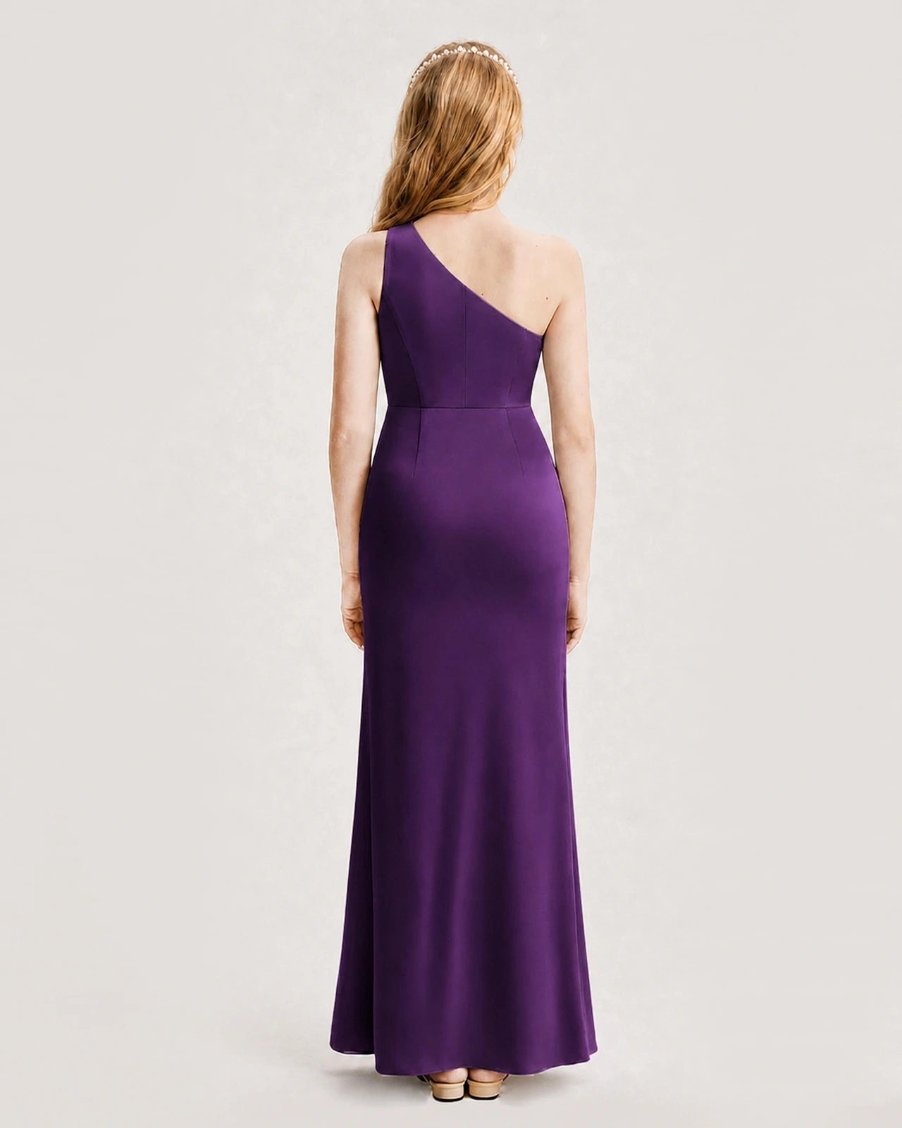 Dideyttawl Satin Junior Bridesmaid Dress with Ruched One-Shoulder