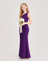 Purple Satin Sheath Junior Bridesmaid Dress Side View