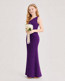 Dideyttawl Satin Junior Bridesmaid Dress with Ruched One-Shoulder