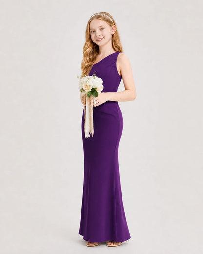 Purple Satin Sheath Junior Bridesmaid Dress Side View