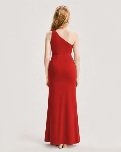 Red Satin Sheath Junior Bridesmaid Dress Back View
