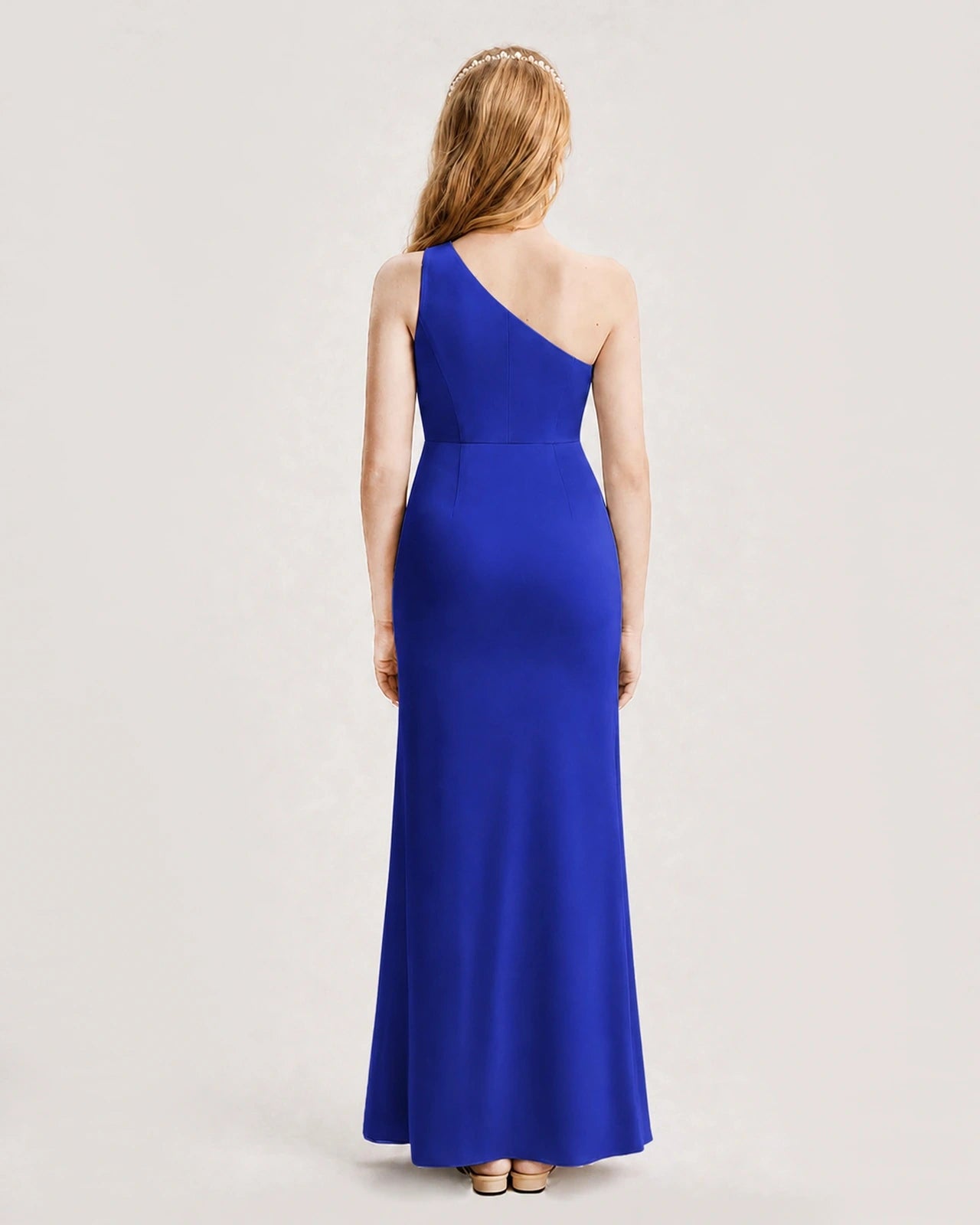 Dideyttawl Satin Junior Bridesmaid Dress with Ruched One-Shoulder