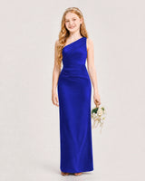 Royal Blue Satin Sheath Junior Bridesmaid Dress Front View