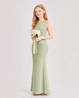 Sage Green Satin Mermaid Junior Bridesmaid Dress Side View
