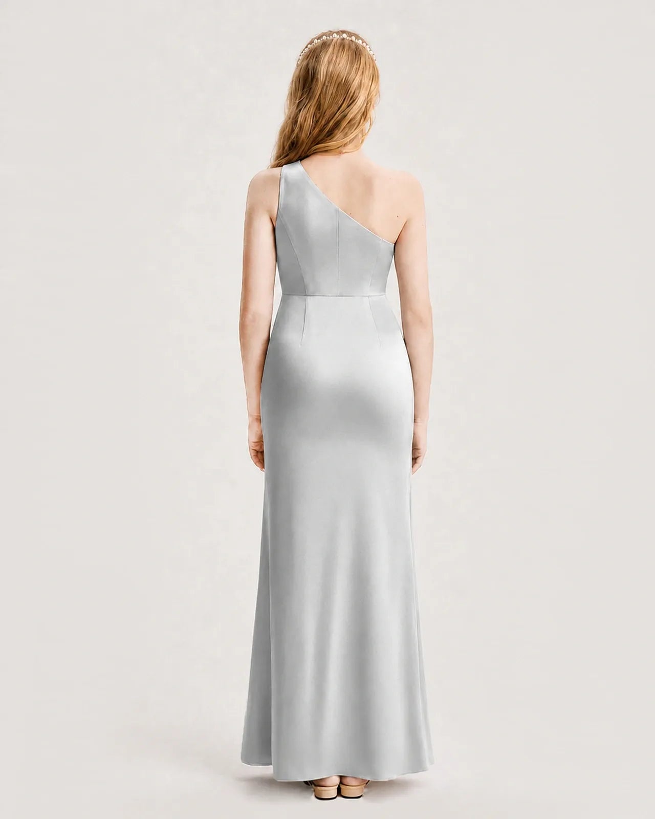 Silver Satin Sheath Junior Bridesmaid Dress Back View