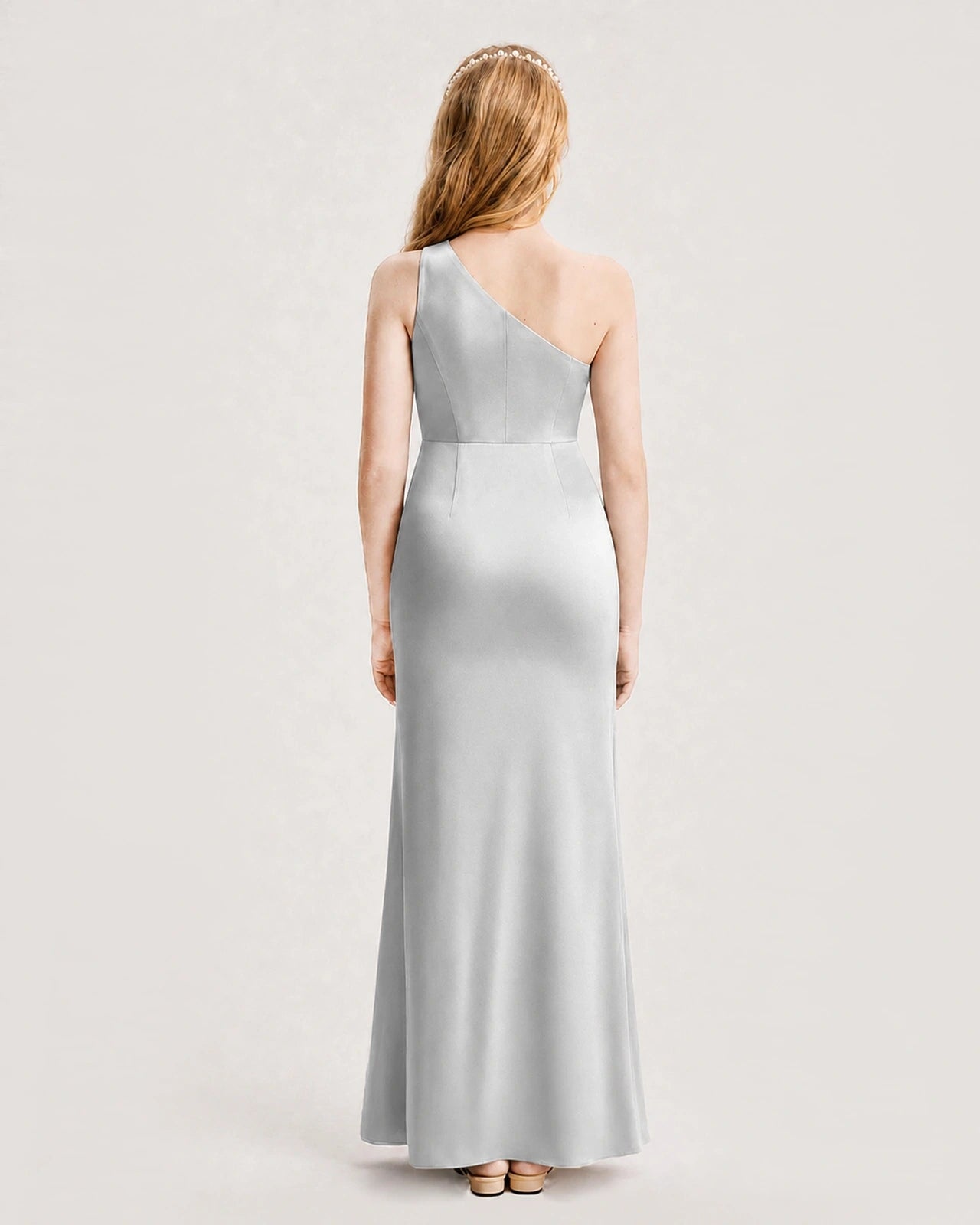 Dideyttawl Satin Junior Bridesmaid Dress with Ruched One-Shoulder