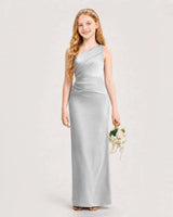 Silver Satin Sheath Junior Bridesmaid Dress Front View
