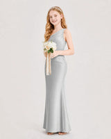 Silver Satin Sheath Junior Bridesmaid Dress Side View