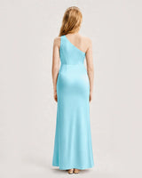 Sky Blue Satin A-line Junior Bridesmaid Dress Back View