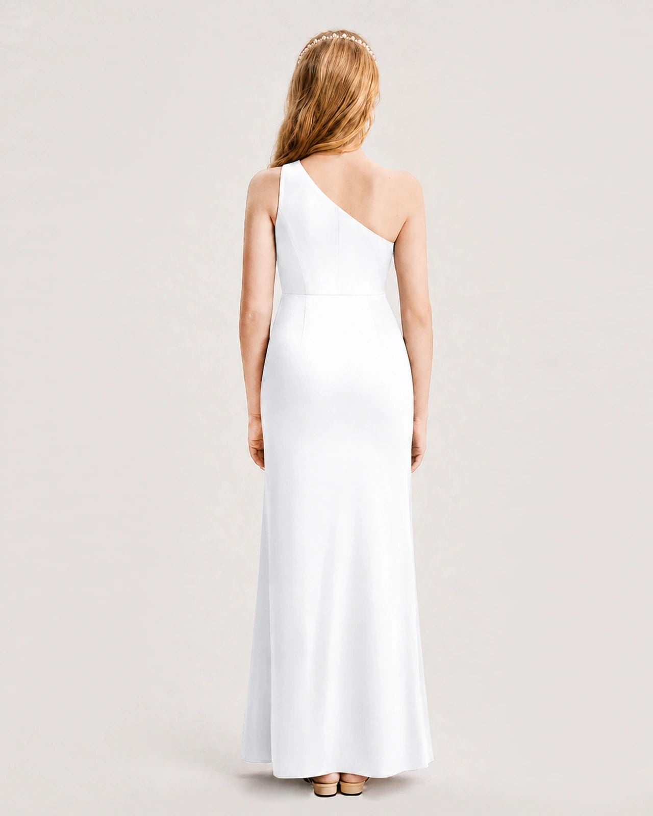 Dideyttawl Satin Junior Bridesmaid Dress with Ruched One-Shoulder サブ画像