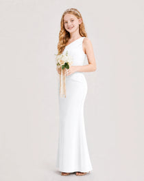 Dideyttawl Satin Junior Bridesmaid Dress with Ruched One-Shoulder
