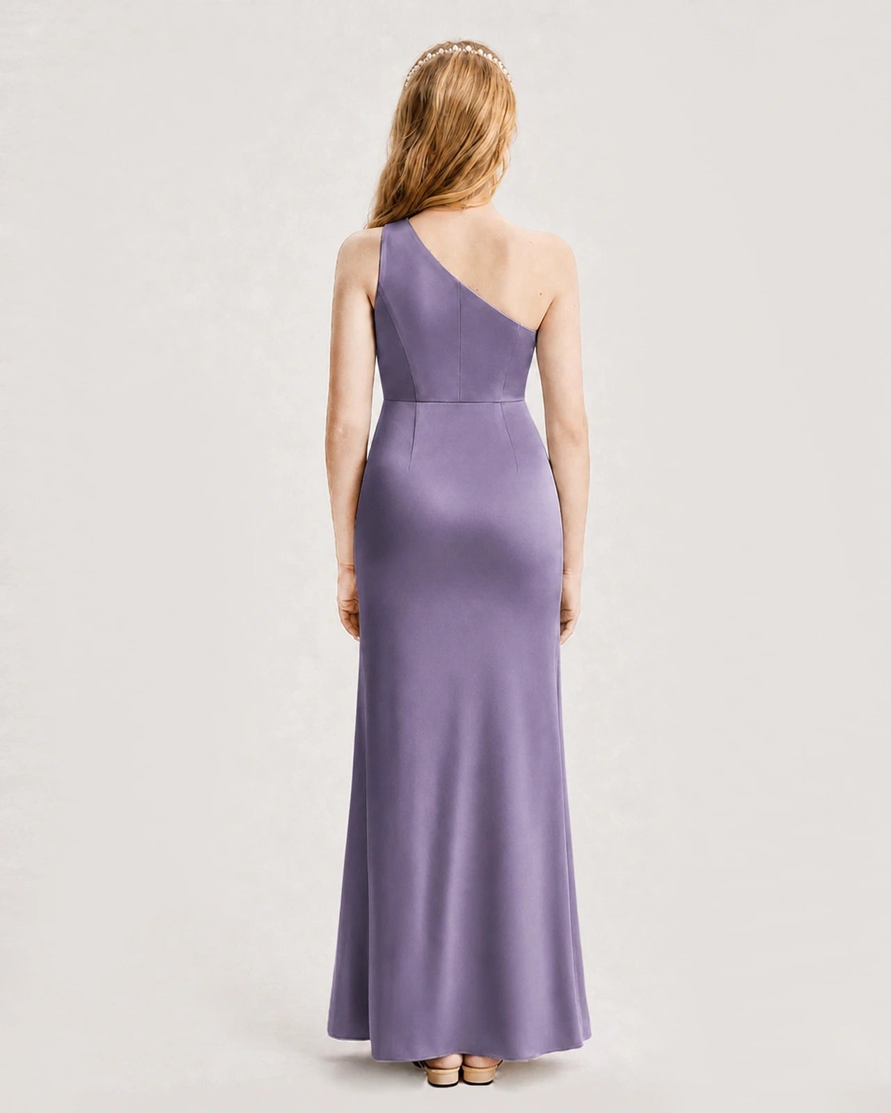 Dideyttawl Satin Junior Bridesmaid Dress with Ruched One-Shoulder