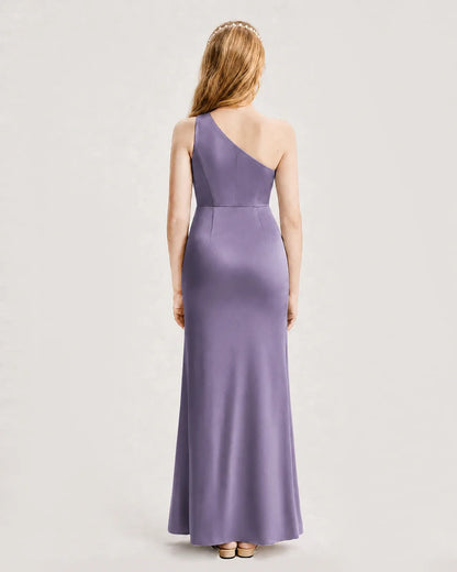 Wisteria Satin A-line Junior Bridesmaid Dress Back View