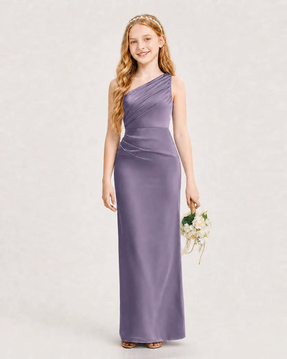 Wisteria Satin A-line Junior Bridesmaid Dress Front View