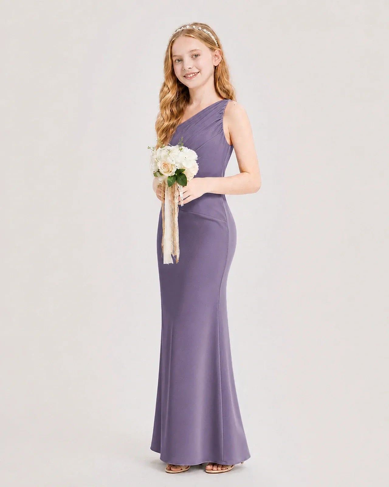 Wisteria Satin Mermaid Junior Bridesmaid Dress Side View