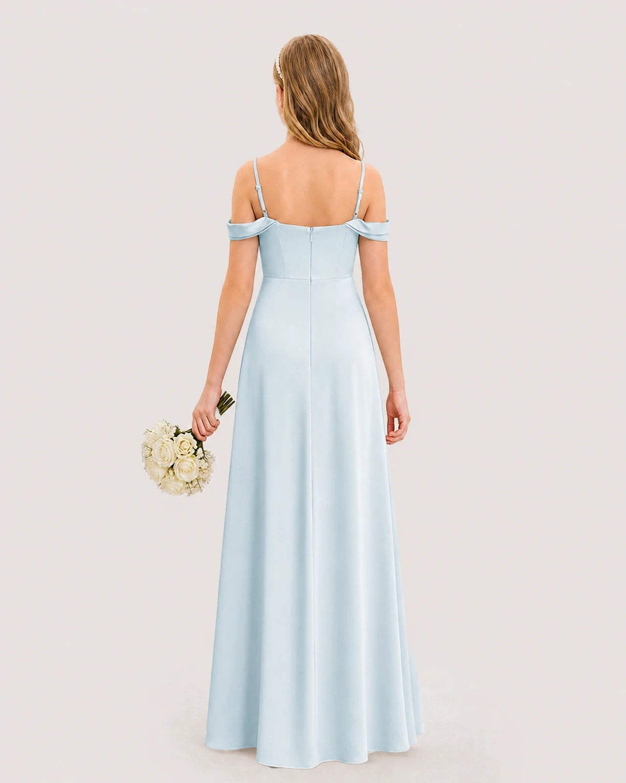 Dideyttawl Off the Shoulder Satin Junior Bridesmaid Dress
