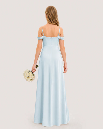 Dideyttawl Off the Shoulder Satin Junior Bridesmaid Dress