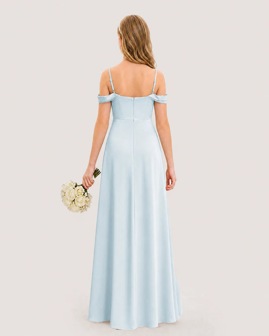 Dideyttawl Off the Shoulder Satin Junior Bridesmaid Dress