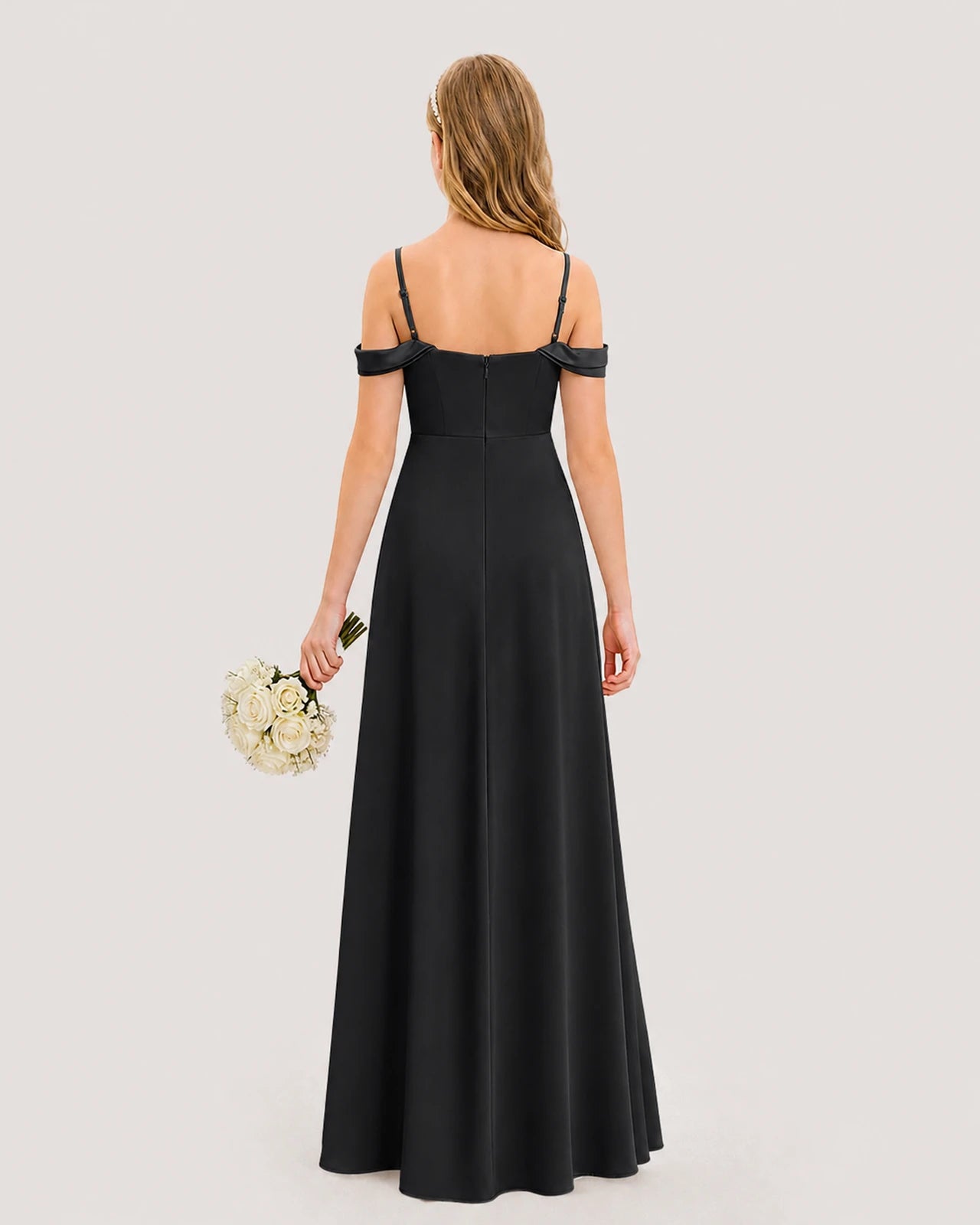 Dideyttawl Off the Shoulder Satin Junior Bridesmaid Dress