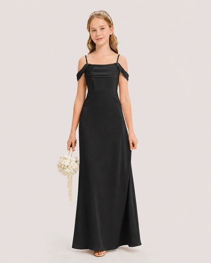 Dideyttawl Off the Shoulder Satin Junior Bridesmaid Dress