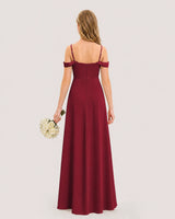 Burgundy Satin Cold Shoulder A-Line Junior Bridesmaid Dresses Back View