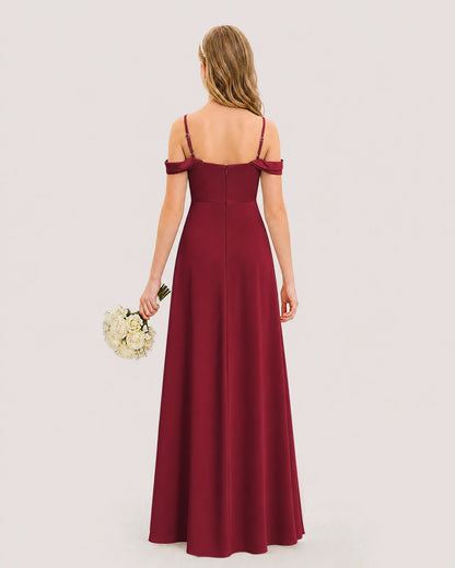 Dideyttawl Off the Shoulder Satin Junior Bridesmaid Dress
