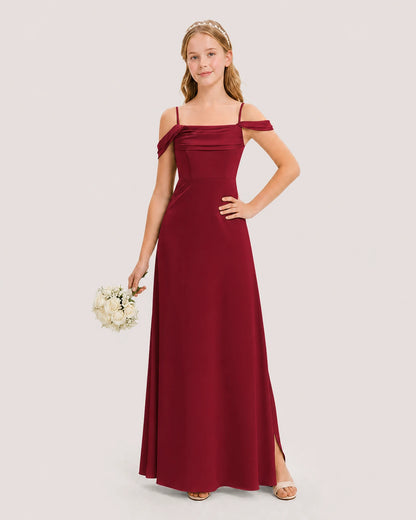 Dideyttawl Off the Shoulder Satin Junior Bridesmaid Dress