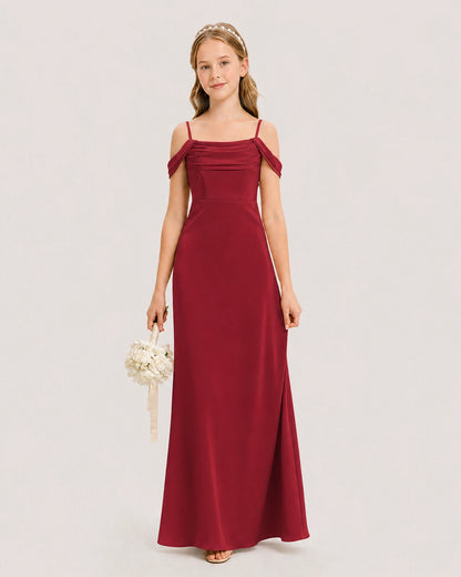 Dideyttawl Off the Shoulder Satin Junior Bridesmaid Dress