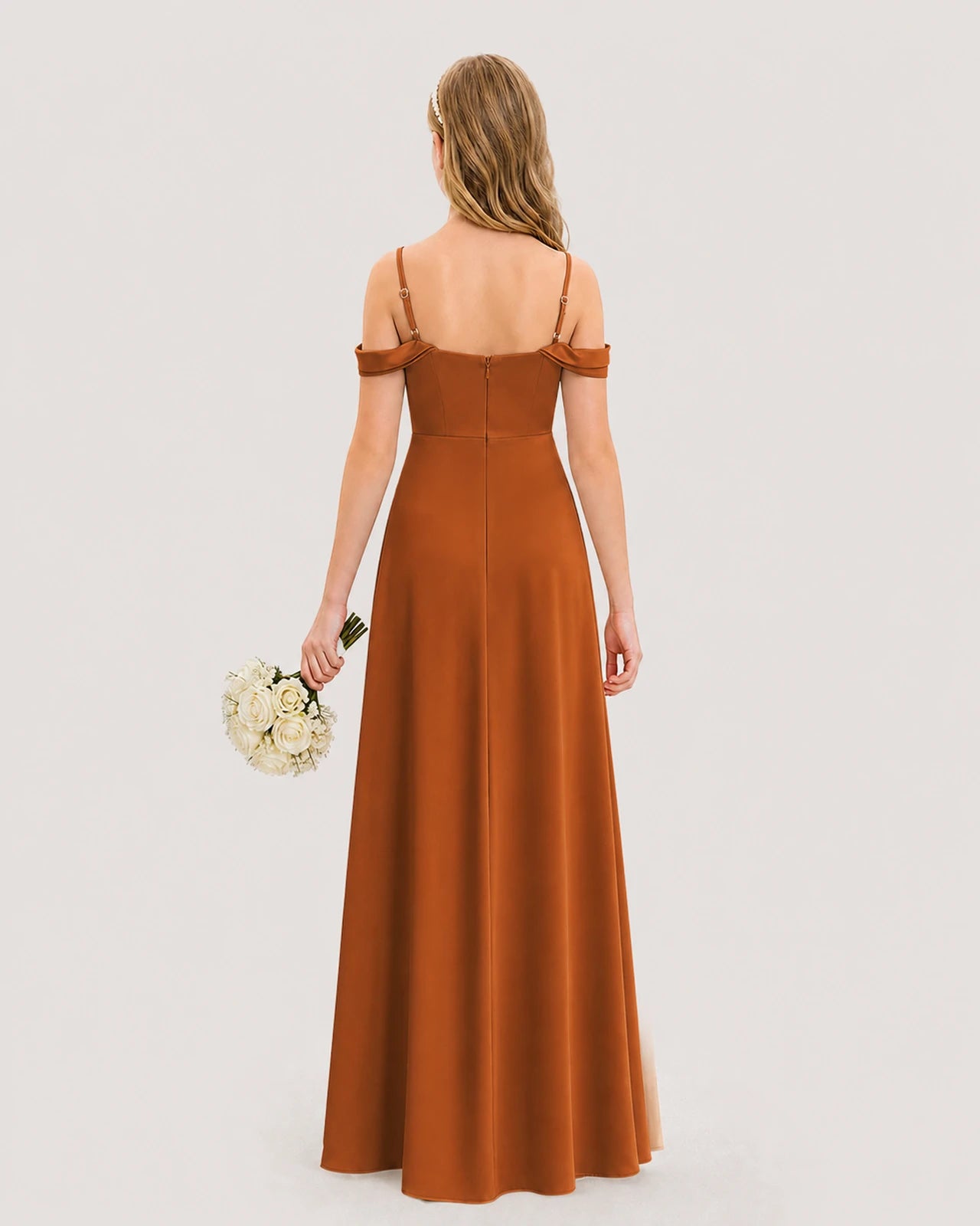 Dideyttawl Off the Shoulder Satin Junior Bridesmaid Dress