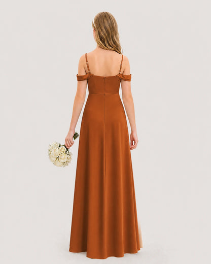 Dideyttawl Off the Shoulder Satin Junior Bridesmaid Dress