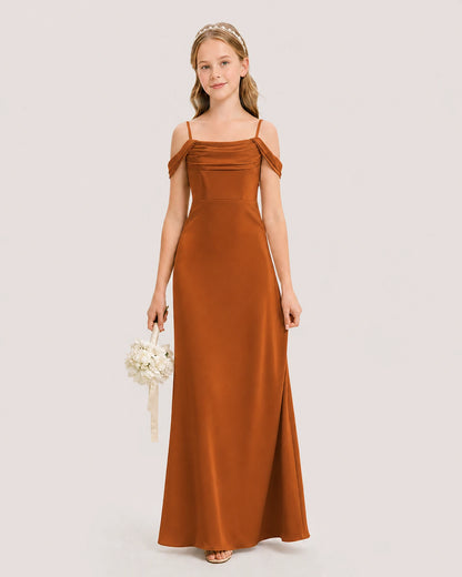 Dideyttawl Off the Shoulder Satin Junior Bridesmaid Dress