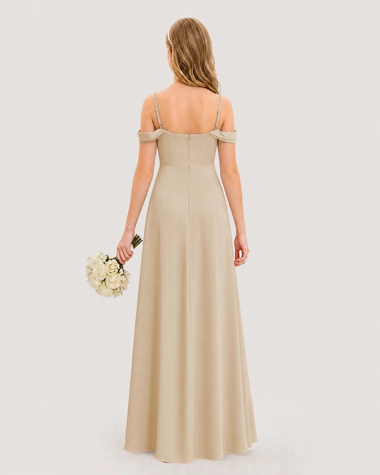 Dideyttawl Off the Shoulder Satin Junior Bridesmaid Dress