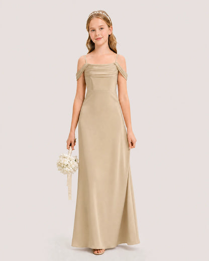 Dideyttawl Off the Shoulder Satin Junior Bridesmaid Dress