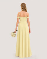 Daffodil Satin Off-the-Shoulder A-Line Junior Bridesmaid Dresses Back View