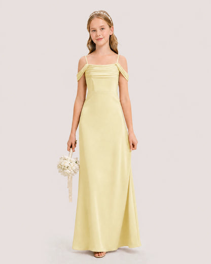 Dideyttawl Off the Shoulder Satin Junior Bridesmaid Dress