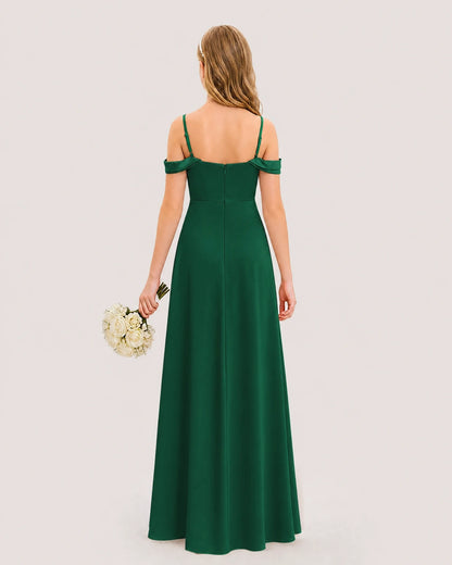 Dideyttawl Off the Shoulder Satin Junior Bridesmaid Dress