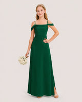 Dark Green Satin A-Line Junior Bridesmaid Dresses Front View