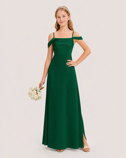 Dideyttawl Off the Shoulder Satin Junior Bridesmaid Dress