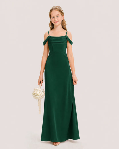Dideyttawl Off the Shoulder Satin Junior Bridesmaid Dress