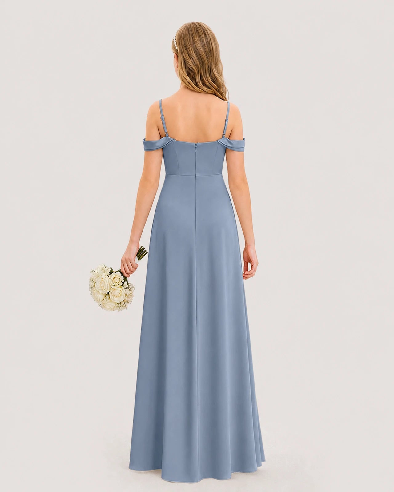 Dideyttawl Off the Shoulder Satin Junior Bridesmaid Dress