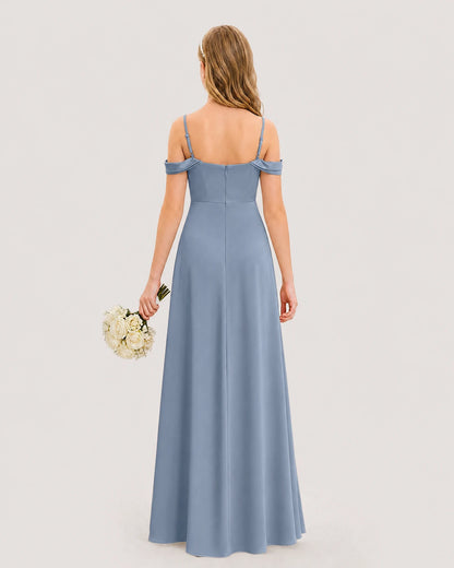 Dideyttawl Off the Shoulder Satin Junior Bridesmaid Dress