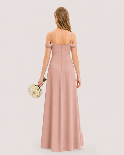 Dideyttawl Off the Shoulder Satin Junior Bridesmaid Dress
