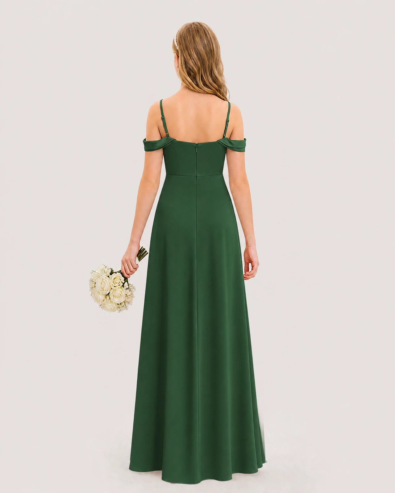 Dideyttawl Off the Shoulder Satin Junior Bridesmaid Dress