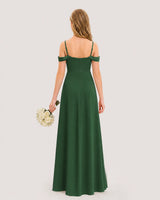 Emerald Green Satin Cold Shoulder A-Line Junior Bridesmaid Dresses Back View