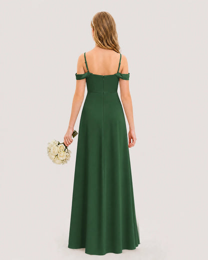 Dideyttawl Off the Shoulder Satin Junior Bridesmaid Dress