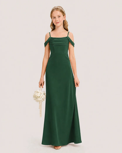 Dideyttawl Off the Shoulder Satin Junior Bridesmaid Dress