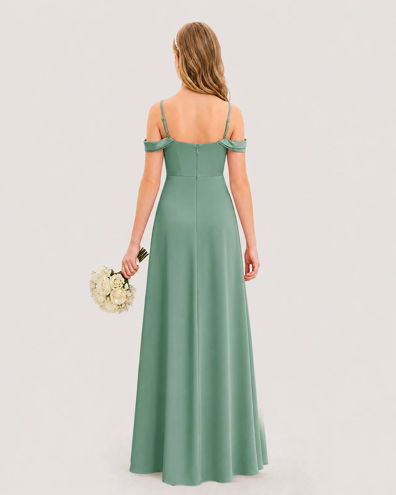Dideyttawl Off the Shoulder Satin Junior Bridesmaid Dress
